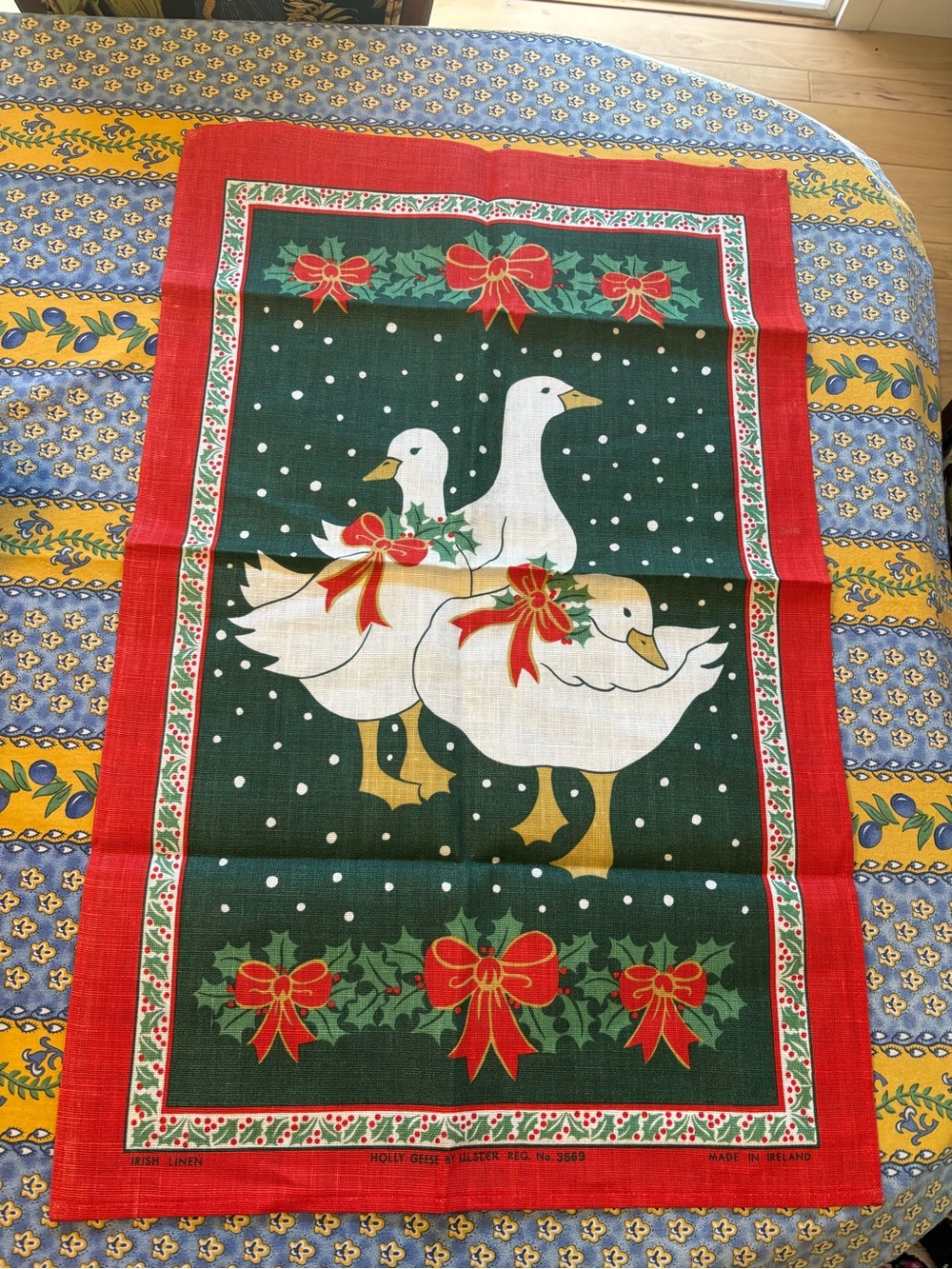 Irish Linen ‘Holly Geese’ Towel - Ulster